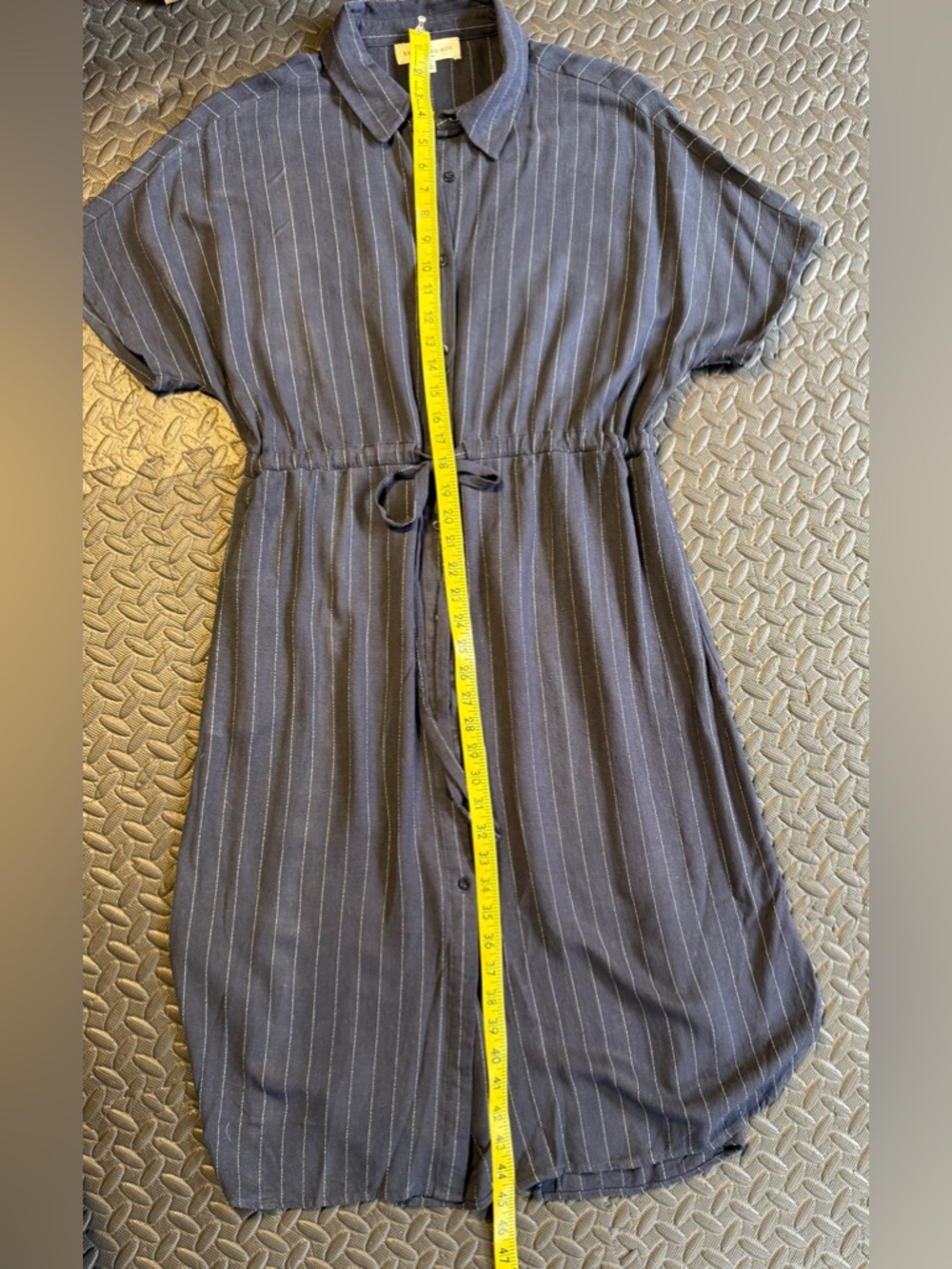 Mango Navy Pinstripe Midi Shirt Dress with Tie Waist. - Picture 6 of 8